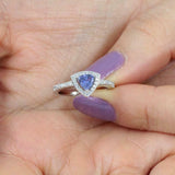 2ct Trillion Cut Blue Tanzanite Engagement Ring Halo Diamond 14k White Gold Over