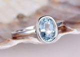 1ct Oval Cut Blue Aquamarine Solitaire Engagement Ring 14k White Gold Finish