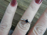 1ct Engagement Ring Princess Cut Blue Sapphire Three Stone 14k White Gold Finish