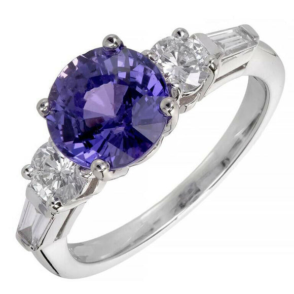 2.7ct Round Cut Purple Amethyst Engagement Ring Trilogy 14k White Gold Finish