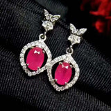 2.7ct Drop Earrings Oval Cut Pink Ruby Diamond Floral Halo 14k White Gold Finish