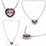 2ct Heart Cut Diamond Ruby Love Halo Pendant 14k White Gold Finish NO CHAIN