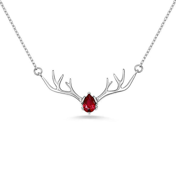 0.5Ct Pear Cut Pink Ruby Deer Antler Pendant 14K White Gold Finish WITH CHAIN