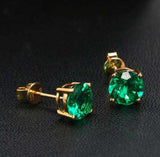 1.2ct Stud Earrings Round Cut Green Emerald Solitaire 14k Yellow Gold Finish