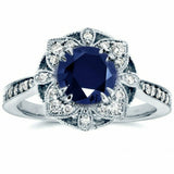 2ct Round Cut Blue Sapphire Engagement Ring 14k WhiteGold Finish Floral Art Deco