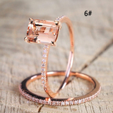 2.5Ct Emerald Cut Peach Morganite Bridal Set Engagement Ring 18K Rose Gold Over