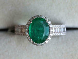 4ct Oval Green Emerald Engagement Ring Halo Baguette Accent 14k White Gold Over