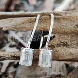 2ct Emerald Cut Simulated Diamond Solitaire Drop Earrings 14k White Gold Plated