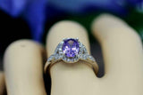 2.2ct Oval Cut Purple Amethyst Diamond Floral Halo Ring 14k White Gold Finish