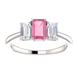 2.5ct Emerald Cut Pink Sapphire Trilogy Engagement Ring 14k White Gold Finish