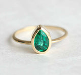 1ct Pear Green Emerald Engagement Ring 14k Yellow Gold Over Bezel Set Solitaire