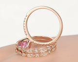 3ct Oval Cut Pink Sapphire Trio Set Wedding Engagement Ring 18k Rose Gold Finish