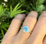 2Ct Round Cut Blue Aquamarine Diamond Halo Engagement Ring 14K White Gold Finish