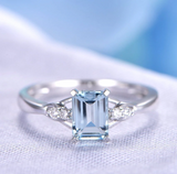 1ct Emerald Blue Aquamarine Split Shank Solitaire Accent Ring 14k WhiteGold Over