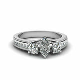 1ct Marquise Cut Diamond 3 Stone Milgrain Engagement Ring 14k White Gold Finish