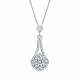 4ct Round Cut Diamond Art Deco Drop Pendant Earring Combo 14k White Gold Finish