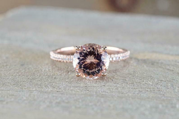 1.2ct Round Cut Morganite Engagement Ring 14k Rose Gold Finish Diamond Accents