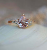 1.8ct Engagement Ring Pear Cut Peach Morganite Diamond Accent 14k Rose Gold Over