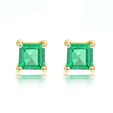 2ct Stud Earrings Princess Cut Green Emerald Solitaire 14k Yellow Gold Finish