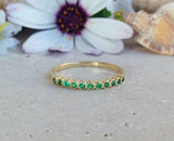 1.2ct Wedding Band Round Green Emerald Milgrain Stackable 14k Yellow Gold Finish