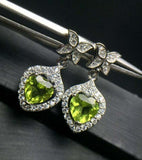 2.7ct Drop Earrings Heart Cut Green Peridot Floral Halo 14k White Gold Finish