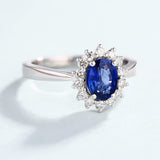 2.2ct Oval Cut Blue Sapphire Cluster Flower Solitaire Ring 14k White Gold Finish