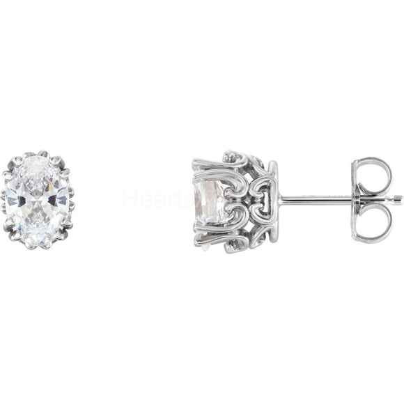 1ct Oval Simulated Diamond Vintage-Inspired Stud Earrings 14k White Gold Plated