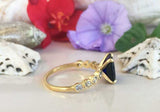 2.1ct Emerald Cut Blue Sapphire Round Diamond Accent Ring 14k Yellow Gold Finish