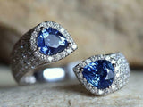 5ct Engagement Ring Pear Cut Blue Sapphire Cuff Bypass 14k White Gold Finish