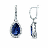 2Ct Pear Cut Blue Sapphire Diamond Women Halo Drop Earring 14K White Gold Finish