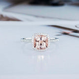 2ct Cushion Cut Morganite Engagement Ring Halo 14k White Gold Over Round Accents