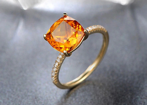 2ct Cushion Cut Yellow Citrine Diamond Accent Solitaire Ring 14k YellowGold Over