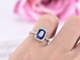 2ct Elongated Cushion Cut Blue Sapphire Engagement Ring Halo 14k White Gold Over