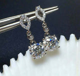 1.5ct Drop Earrings Round Cut Diamond Stylish Dangling 14k White Gold Finish