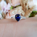 1.5ct Pear Cut Blue Sapphire Engagement Ring 14k White Gold Finish Pear Shaped