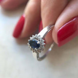 2.2ct Oval Cut Blue Sapphire Diamond Halo Engagement Ring 14k White Gold Finish