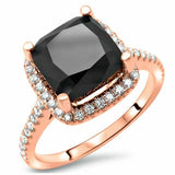 3Ct Cushion Cut Black Diamond Engagement Ring 14K Rose Gold Finish Round Accent