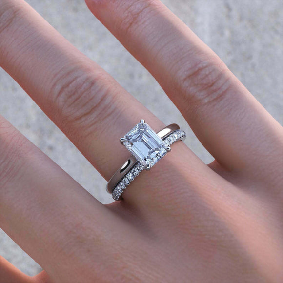 1.5ct Emerald Cut VVS1D Diamond Engagement Ring Bridal Set 14k White Gold Finish