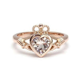 0.6ct Heart Cut Peach Morganite Engagement Ring 14k Rose Gold Finish Claddagh