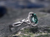 1.4Ct Oval Cut Green Emerald Halo Split Band Engagement Ring 14K White Gold Over