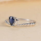 0.5ct Pear Cut Blue Sapphire Engagement Ring 14k White Gold Finish Stackable