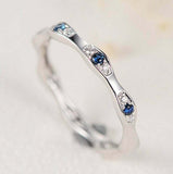 0.9ct Round Cut Blue Sapphire Wedding Band Stackable Eternity 14k WhiteGold Over