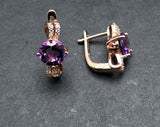 2.6ct Drop Earrings Round Cut Purple Amethyst Split Shank 14k Rose Gold Finish