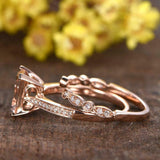 1.5ct Emerald Cut Peach Morganite Bridal Set Open Style Band 14k RoseGold Finish