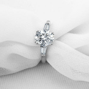 1.3ct Oval Diamond Engagement Ring Baguette Accent Trilogy 14k White Gold Finish