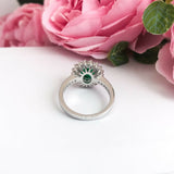 4Ct Oval Green Emerald Diamond Accent Floral Solitaire Ring 14k White Gold Over