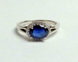 2ct Oval Cut Blue Sapphire Split Halo Engagement Ring 14k White Gold Finish