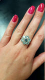 2.8ct Engagement Ring Round Blue Aquamarine Cluster Floral 14k White Gold Finish