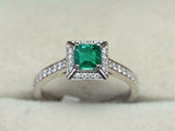 1.8ct Engagement Ring Princess Cut Green Emerald Diamond Halo 14k WhiteGold Over