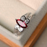 1ct Marquise Cut Ruby Dual Shank Solitaire Round Accent Ring 14k White Gold Over